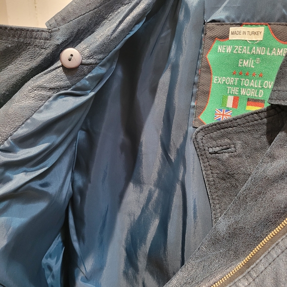 Men's Dark Blue Leather Bomber Jacket - Picture 9 of 13